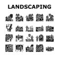 garden landscape lawn landscaping icons set vector