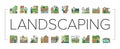 garden landscape lawn landscaping icons set vector