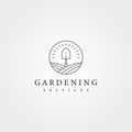 Garden landscape shovel logo vector creative illustration design, line art logo design