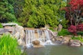 Garden Landscape with Waterfall and Trees Royalty Free Stock Photo