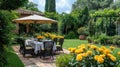 Garden Luncheon Table Setting Under Umbrella Royalty Free Stock Photo