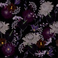 Garden night Blooming Floral pattern in the many kind of flowers Royalty Free Stock Photo