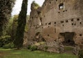 Garden of Ninfa in Italy with the ruins of a house of the medieval city Ninfa.