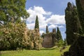 Garden of Ninfa and ruins of the medieval city Ninfa in Italy in the province of Latina.