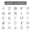 Garden nurseries line icons, signs, vector set, outline illustration concept
