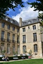 Garden in parisian style mansion known as hotel particulier. Hotel de Lamoignon townhouse. Paris, France.