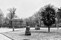 Garden park in Rennes to Thabor with snow, France