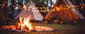 garden party with camp fire Royalty Free Stock Photo