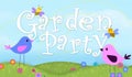 Garden Party Invitation Art with Birds and Bees Illustration Royalty Free Stock Photo