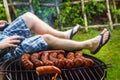 Garden party roasted sausages grill Royalty Free Stock Photo