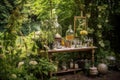 garden party setup with gin and tonic station Royalty Free Stock Photo