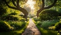 Garden path Beautiful spring background with pathway through the wood Royalty Free Stock Photo