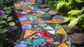 Colorful Glass Tile Garden Path Royalty Free Stock Photo