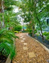 Garden and pebbled pathway