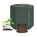 Garden plastic composting bin. Garden fertilizer organic with worms. Recycling organic waste. Sustainable living concept Royalty Free Stock Photo