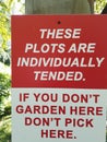 Garden plots do not pick here sign
