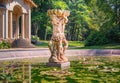 Garden Pond and Small Statue near Orangerie Sychrov Royalty Free Stock Photo