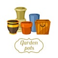 Garden pots. Background with various color flowerpots Royalty Free Stock Photo