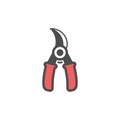 Garden pruner colorful vector icon, garden tool, equipment and accessory