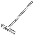 Garden rake icon. Farming tool black doodle