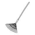 Garden rake made of thin metal rods. Hand drawn simple vector icon.