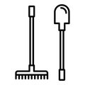 Garden rake shovel icon, outline style