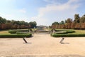 Garden with reflecting pond and stable building of Villa Pisani in Riviera del Brenta, Italy