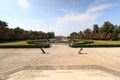 Garden with reflecting pond and stable building of Villa Pisani in Riviera del Brenta, Italy