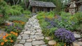 Garden With Rocks and Flowers Next to a House Royalty Free Stock Photo