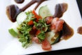 Garden salad with red vinagraite on plate Royalty Free Stock Photo