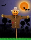 Garden scarecrow with a pumpkin head vector illustration