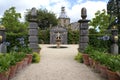 Garden with a sculptured fountain Royalty Free Stock Photo