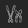 Garden secateurs chalk white icon on black background