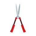 Garden shear blade vector flat icon equipment tool. Cut pruning trim tree handle secateur hedge. Red plant instrument sharp