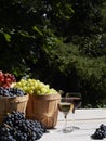 Grapes in baskets in the garden Royalty Free Stock Photo