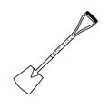 Garden shovel isolated on a white background.Shovel for earthworks.A tool for digging and replanting plants.Doodle style