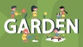 Garden single word banner concept. Children gardening