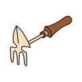 Garden small shovel rake. Hand drawn colored simple icon.