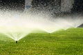 Garden sprinkler on the green lawn