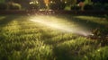Garden sprinkler spraying water on fresh. Generative Ai