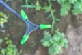 Garden sprinkler for watering, top view. Disabled equipment