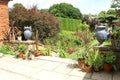 Garden stairway with vintage urns and flower pots or vases Royalty Free Stock Photo