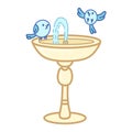Garden Stone Fountain. Bird Bath Classic Form. Cute Illustration In Cartoon Style. Vector Art On White Background