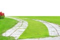 Garden stone path with grass growing up between the stones, Royalty Free Stock Photo