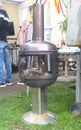 Garden stove with coal flames ashes warm heating garden outside