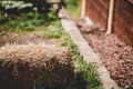 Garden with a straw bale, mulch alternative Royalty Free Stock Photo