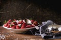 Garden strawberries with sugar and cream Royalty Free Stock Photo