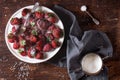 Garden strawberries with sugar and cream Royalty Free Stock Photo