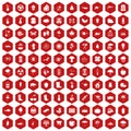 100 garden stuff icons hexagon red Royalty Free Stock Photo