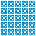 100 garden stuff icons set blue